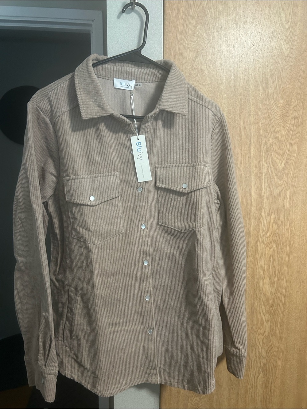 Bluivy Men's Corduroy Button-Down Shirt Jacket in Light Brown